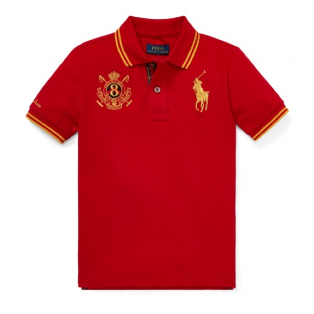Polo Ralph Lauren Red With Gold Horse & Emblem Polo Shirt